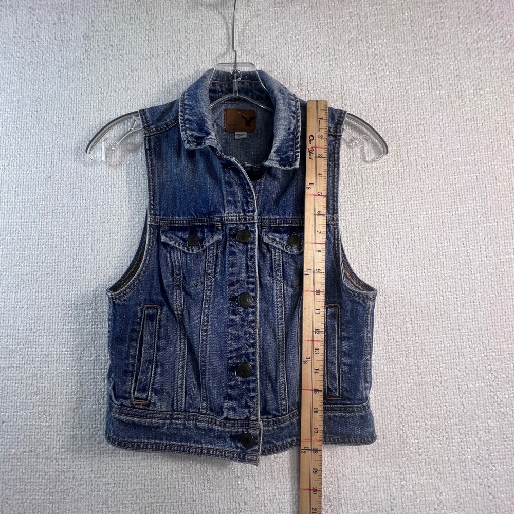 American Eagle Denim Vest XS Cropped Jean Jacket Button Front Women Blue - Picture 4 of 7
